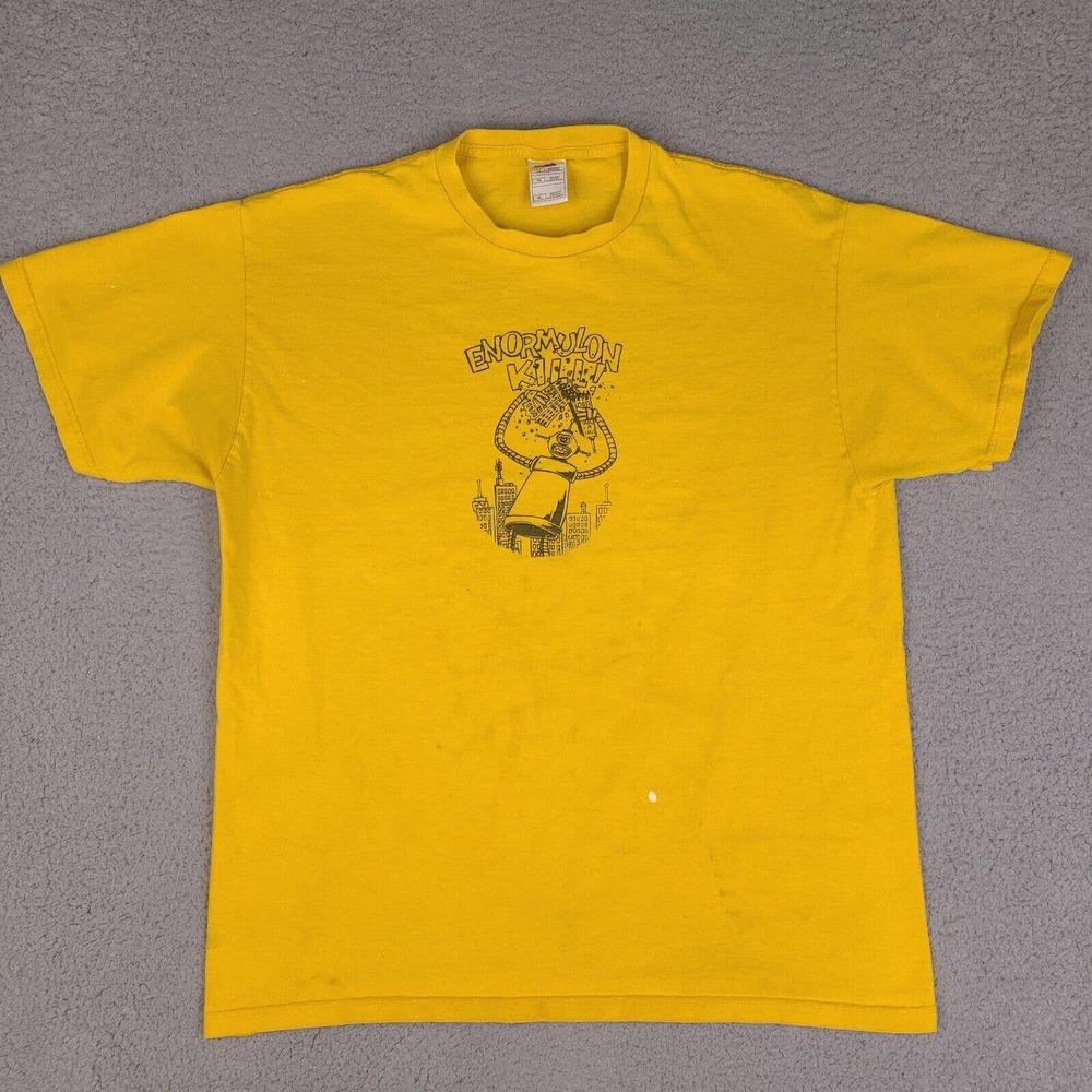 Enormulon Kill T-Shirt Mens XL Yellow Robot Destroy Short Sleeve Heavy Cotton